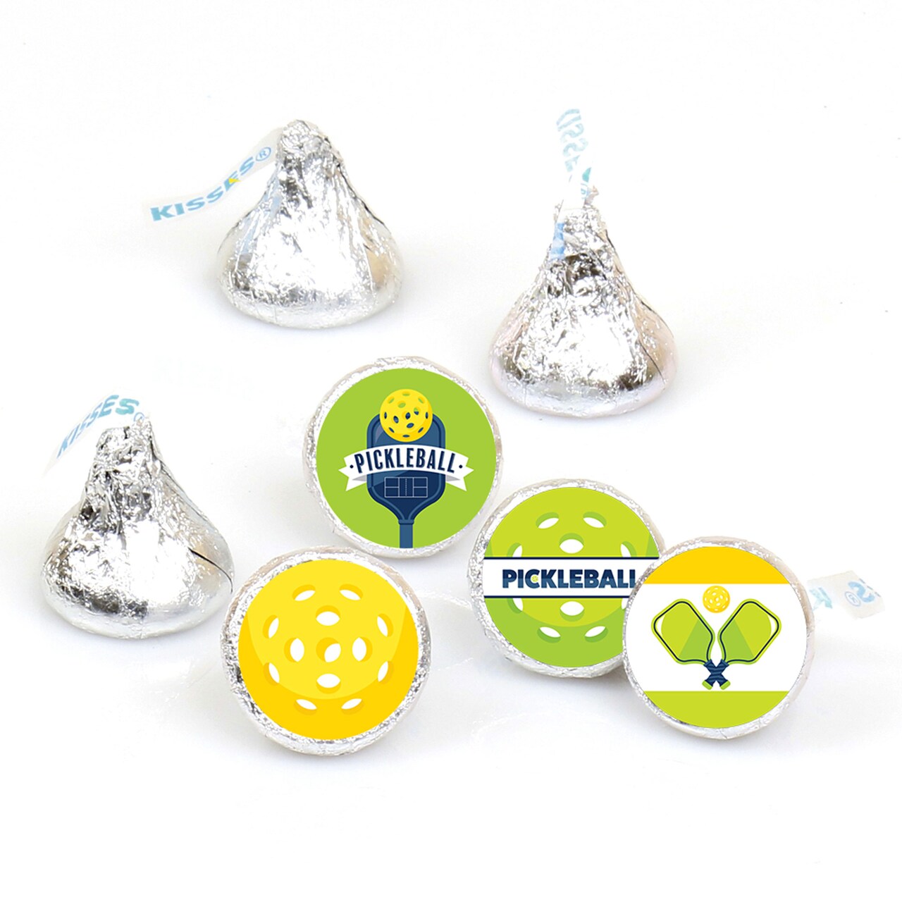 Big Dot of Happiness Let’s Rally - Pickleball - Birthday or Retirement Party Round Candy Sticker Favors - Labels Fits Chocolate Candy (1 sheet of 108)